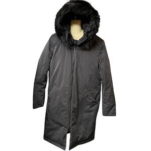Zara Man Black Faux Fur Hooded Zipper Front Windbreaker Coat Size M